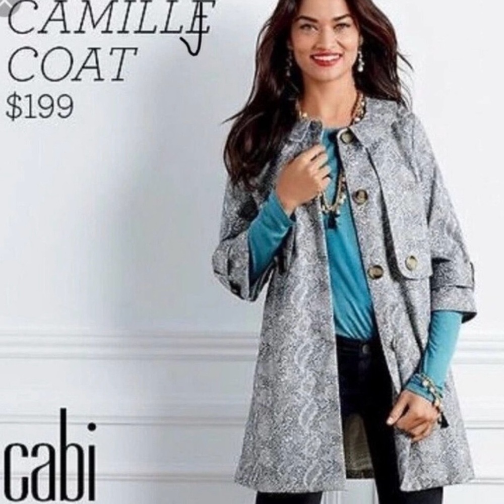 CAbi Camille Gray Snakeskin Python Print Trench Jacket XS Statement